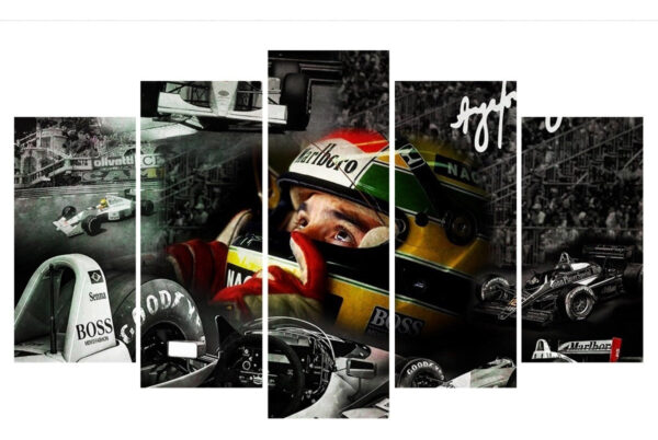Quadro Decorativo 5 Partes Ayrton Senna 56 Estilo Mosaico